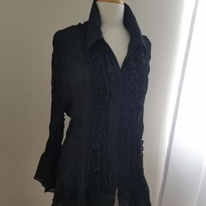 Black Ruffle Front Blouse - EUC - Size 2X